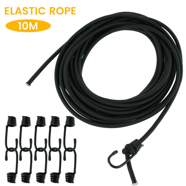Shock Cord Tie Down Stretch Rope 8mm 10 Meters Black Round Elastic Bungee